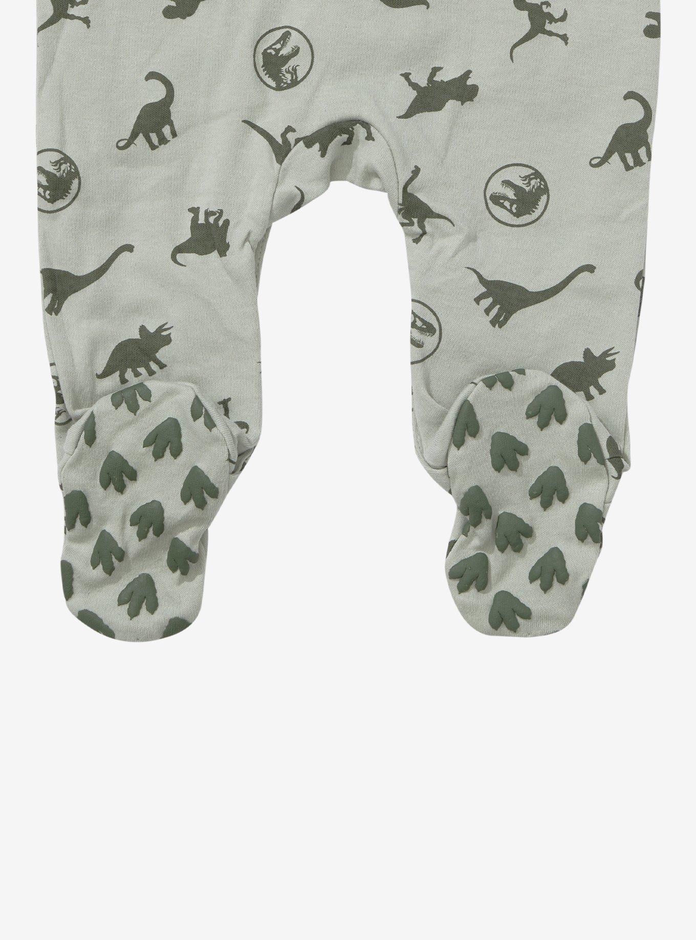 Jurassic Park Dinosaur Allover Print Footed Infant One-Piece - BoxLunch Exclusive, SAGE, alternate