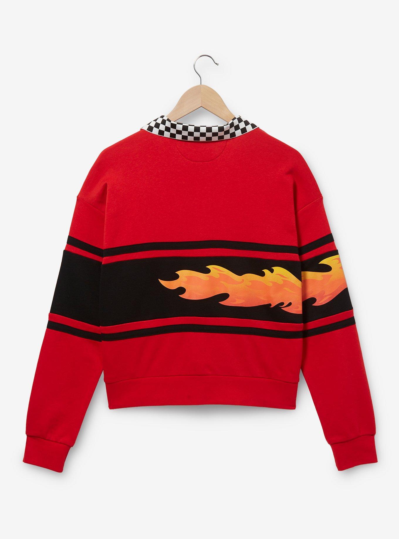 Disney Pixar Cars Lightning McQueen Flames Quarter-Zip Cropped Women's Crewneck - BoxLunch Exclusive, RED, alternate