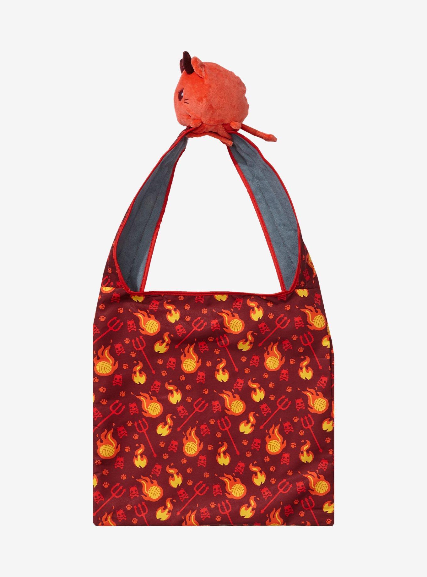 TeeTurtle Devil Cat Plush Reusable Tote Bag, , alternate
