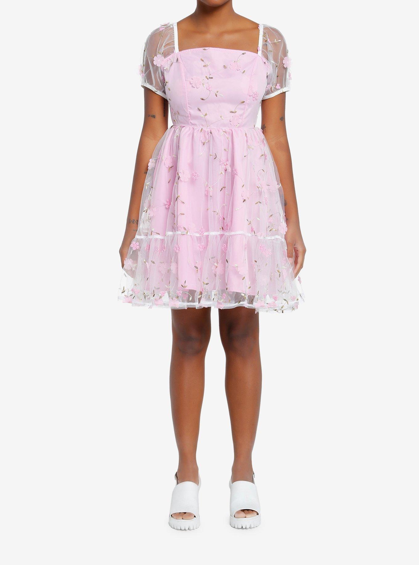 Sweet Society Pink Floral Organza Dress, PINK, alternate