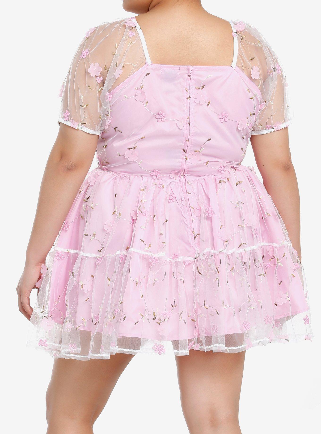 Sweet Society Pink Floral Organza Dress Plus Size, PINK, alternate