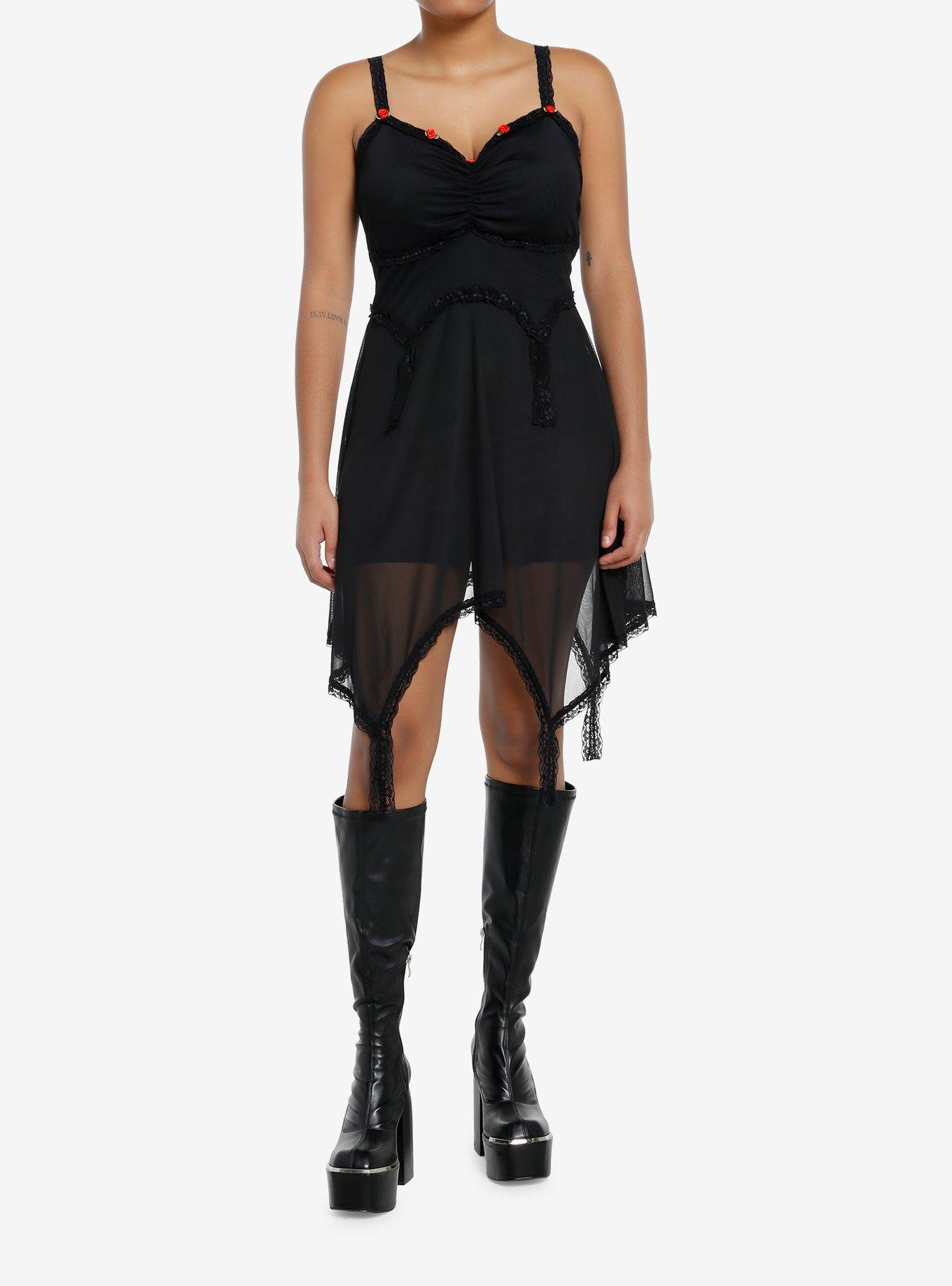 Cosmic Aura Rose Lace Hanky Hem Dress, BLACK, alternate