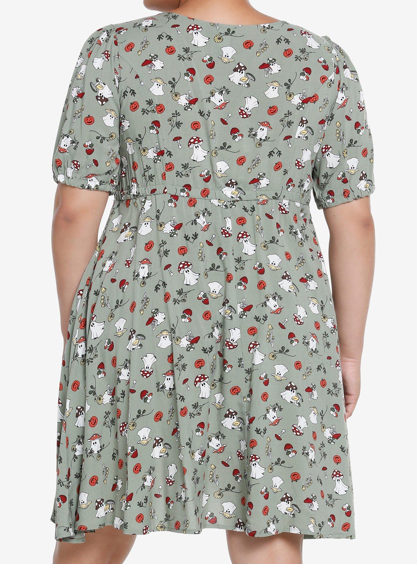 Thorn & Fable Mushroom Ghost Babydoll Dress Plus Size, GREEN, alternate