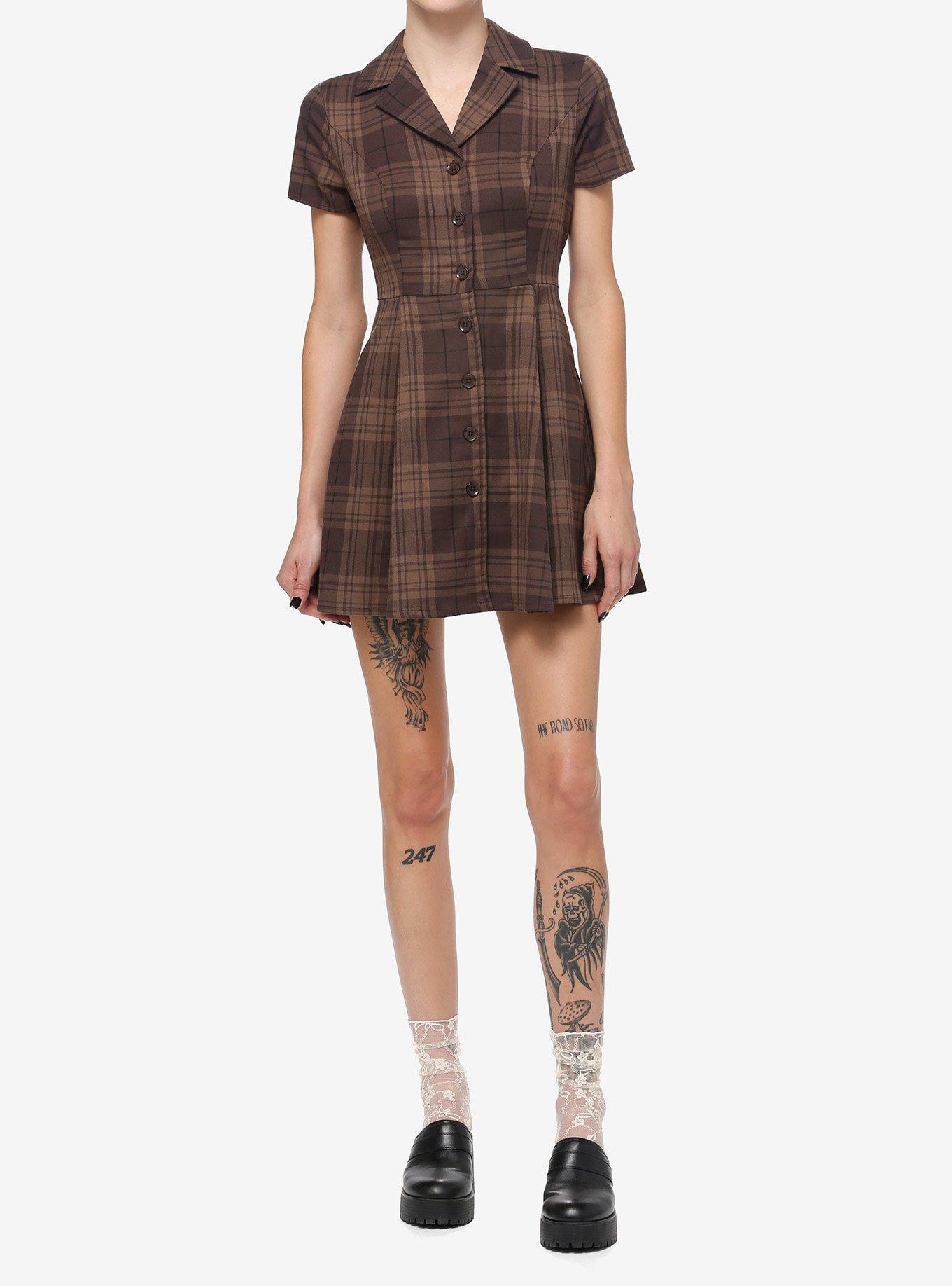 Thorn & Fable Brown Plaid Retro Dress, , hi-res