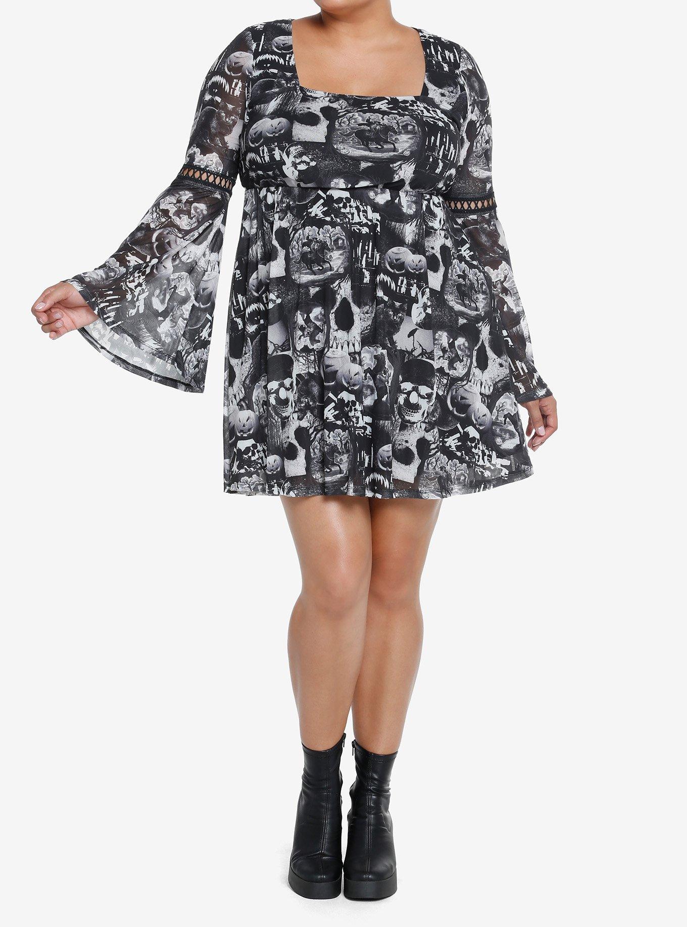 Social Collision Sleepy Hollow Collage Bell Sleeve Dress Plus Size, MULTI, alternate