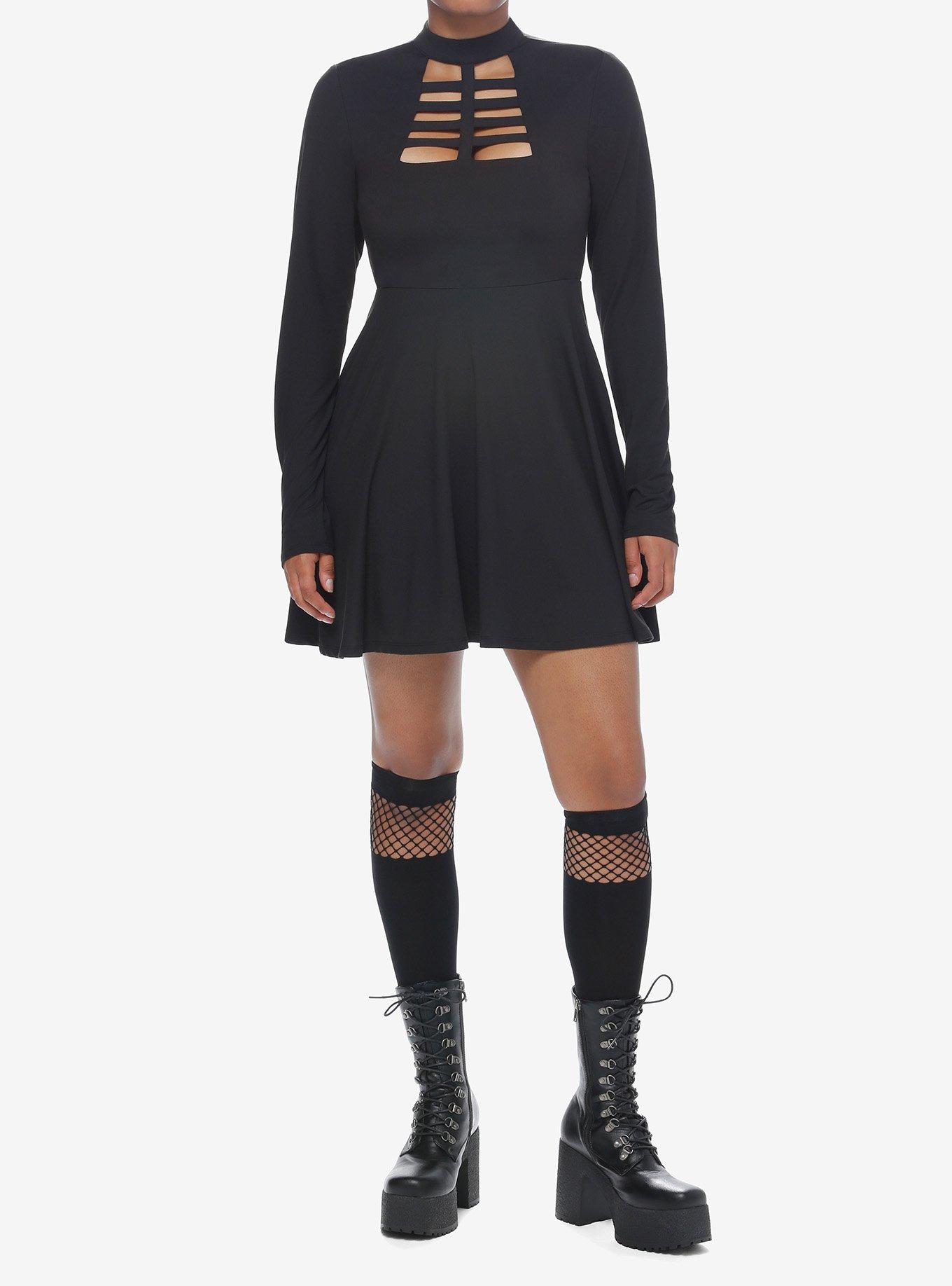 Cosmic Aura Black Cutout Mock Neck Long-Sleeve Dress, BLACK, alternate