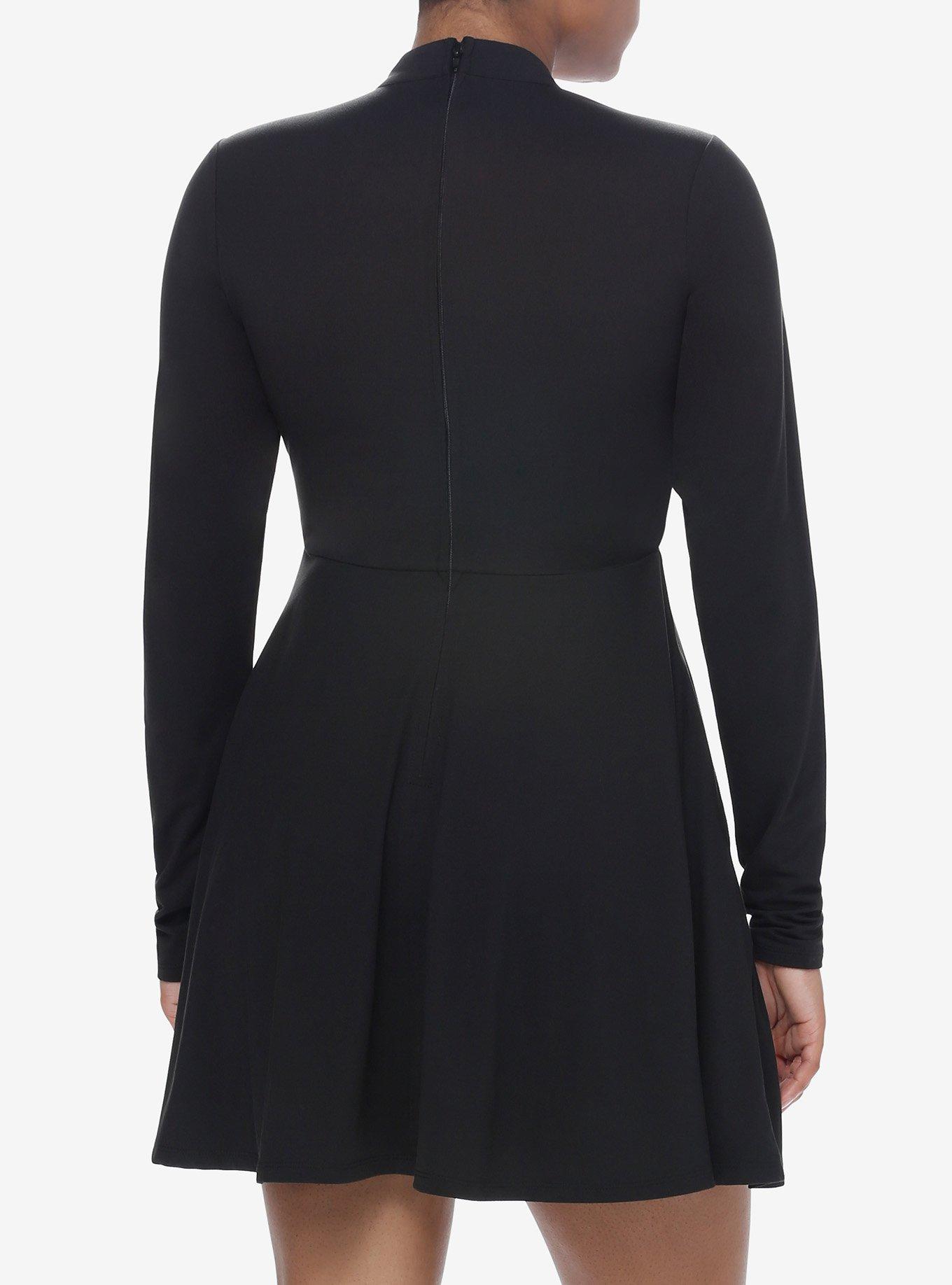 Cosmic Aura Black Cutout Mock Neck Long-Sleeve Dress, BLACK, alternate