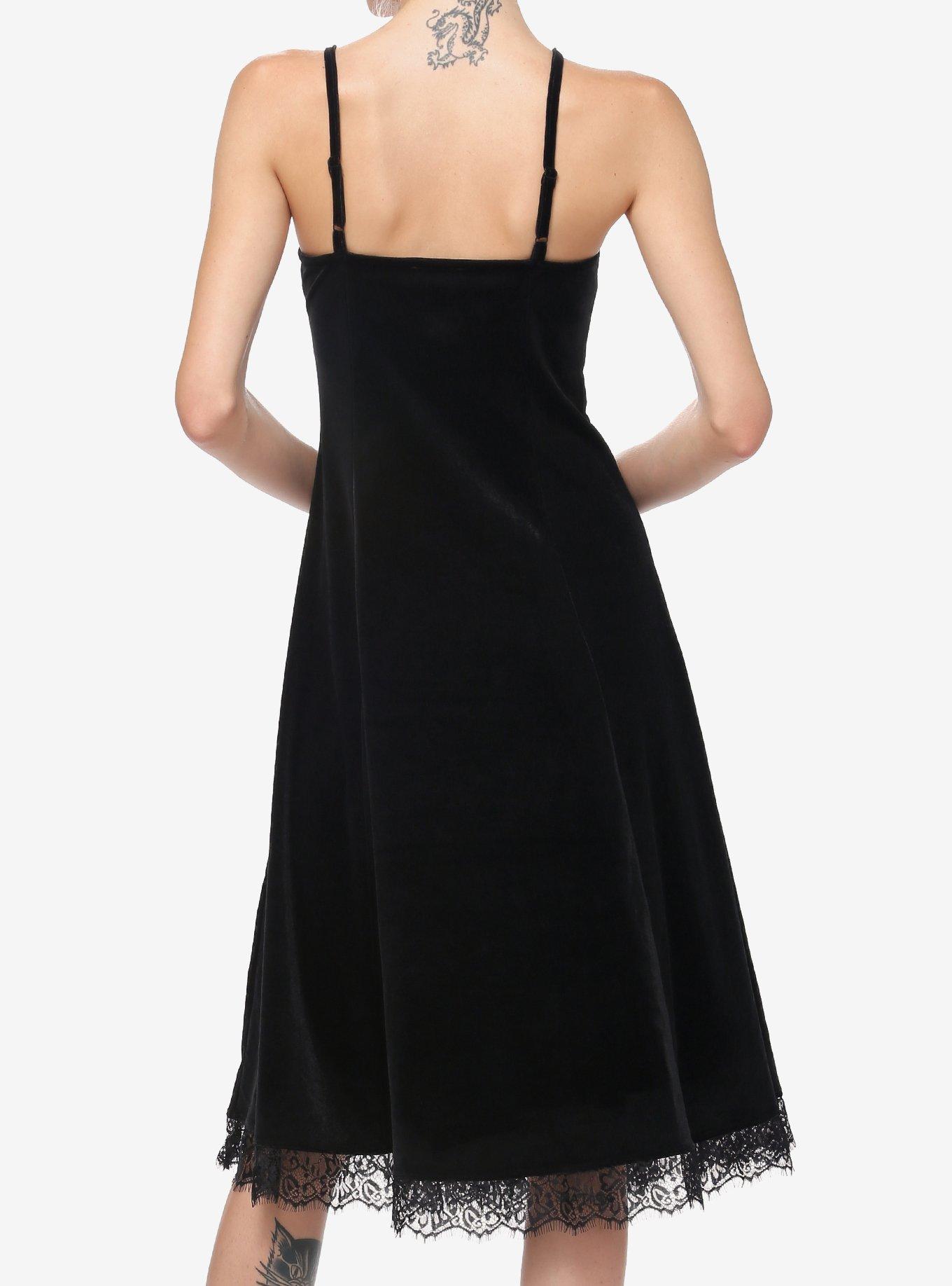 Cosmic Aura Black Velvet Lace Midi Dress, BLACK, alternate
