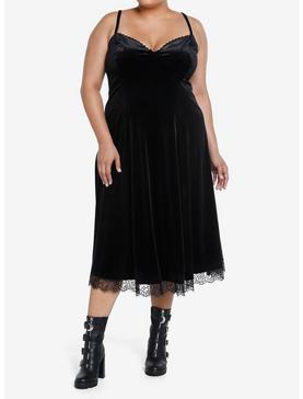 Cosmic Aura Black Velvet Lace Midi Dress Plus Size, , hi-res