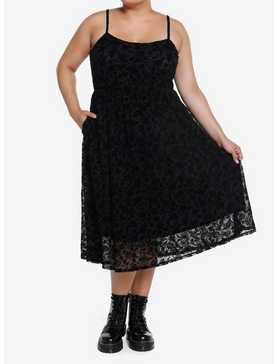 Cosmic Aura Black Rose Flocked Midi Dress Plus Size, , hi-res