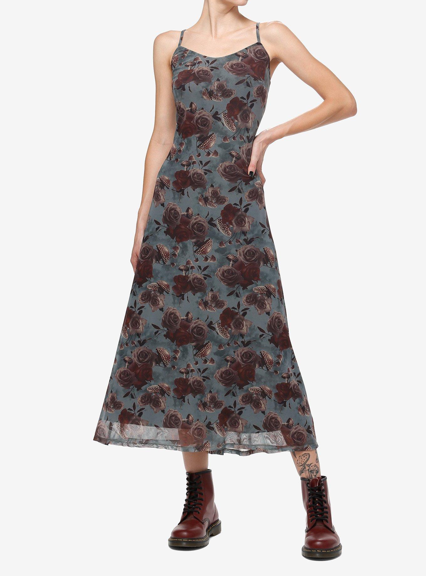 Thorn & Fable Mushroom Floral Midi Dress, , hi-res