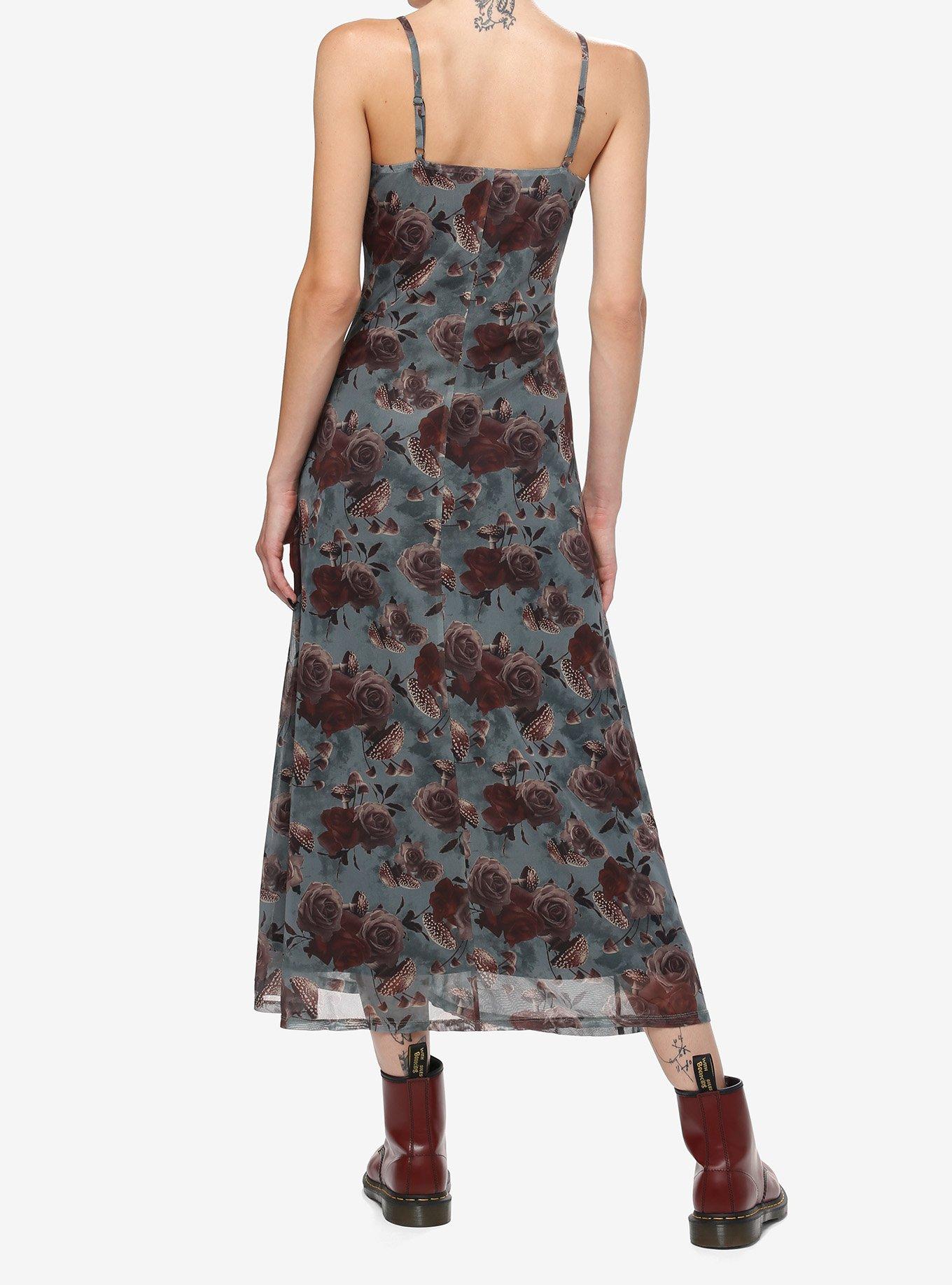 Thorn & Fable Mushroom Floral Midi Dress, MULTI, alternate