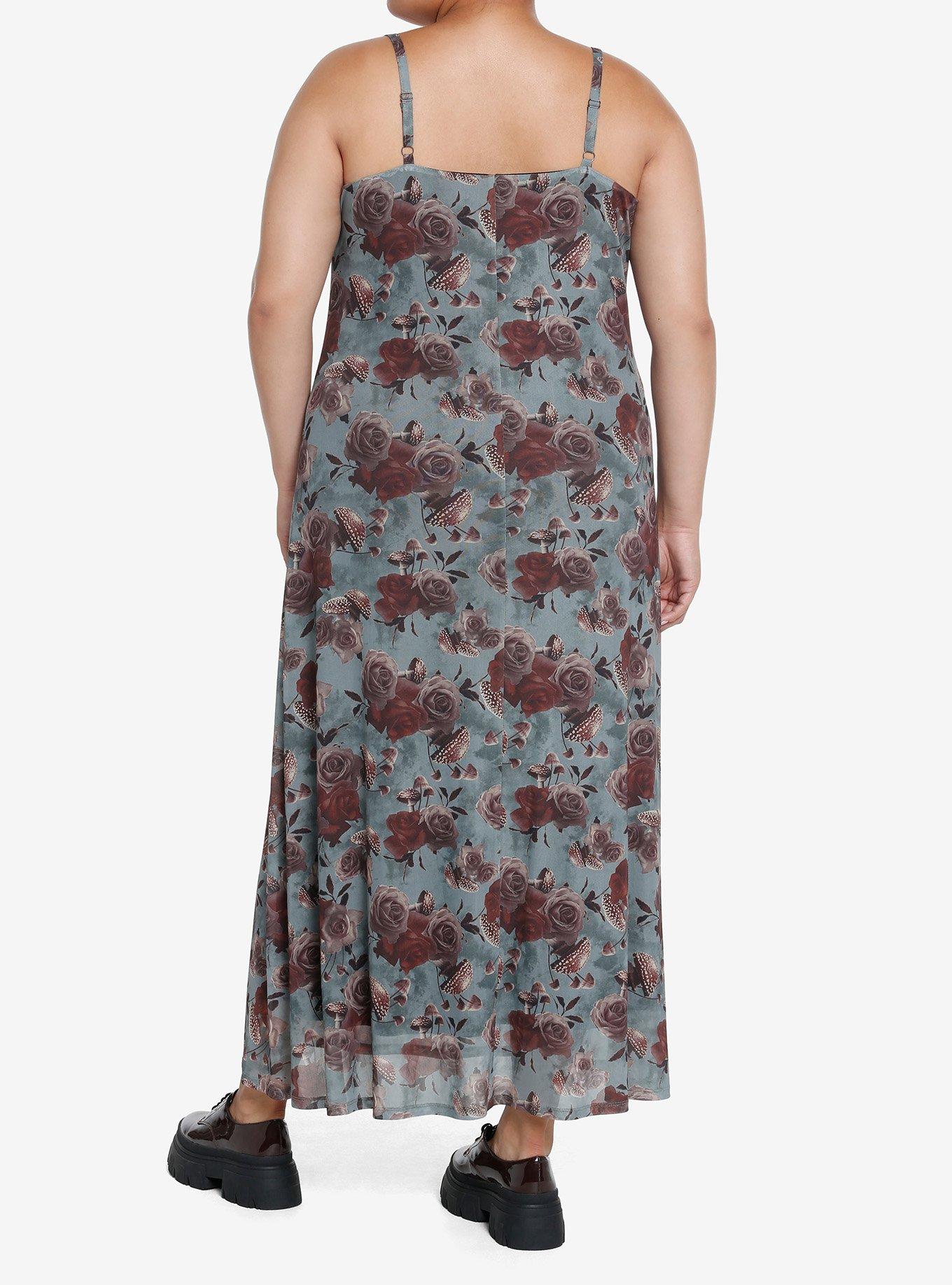 Thorn & Fable Mushroom Floral Midi Dress Plus Size, MULTI, alternate
