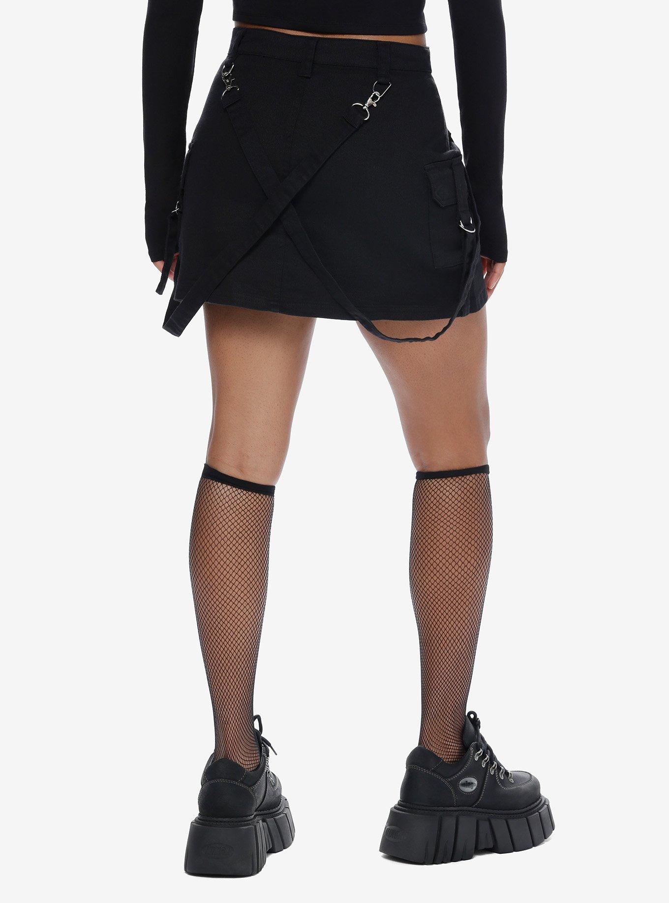 Social Collision Black Cargo Suspender Mini Skirt, , hi-res