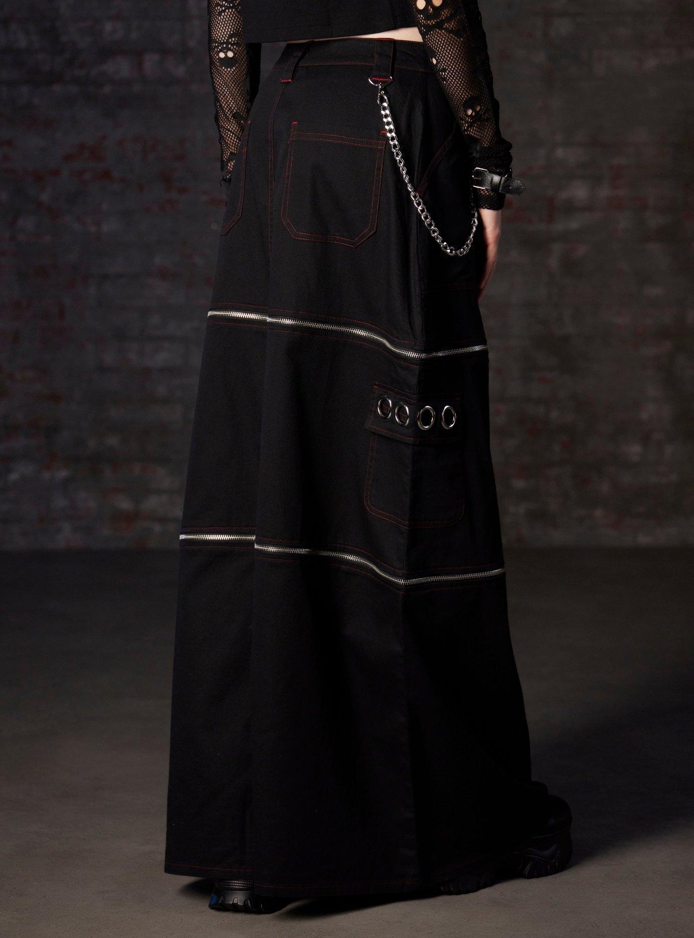 Social Collision Black & Red Contrast Stitch Zip-Off Maxi Skirt, RED, alternate