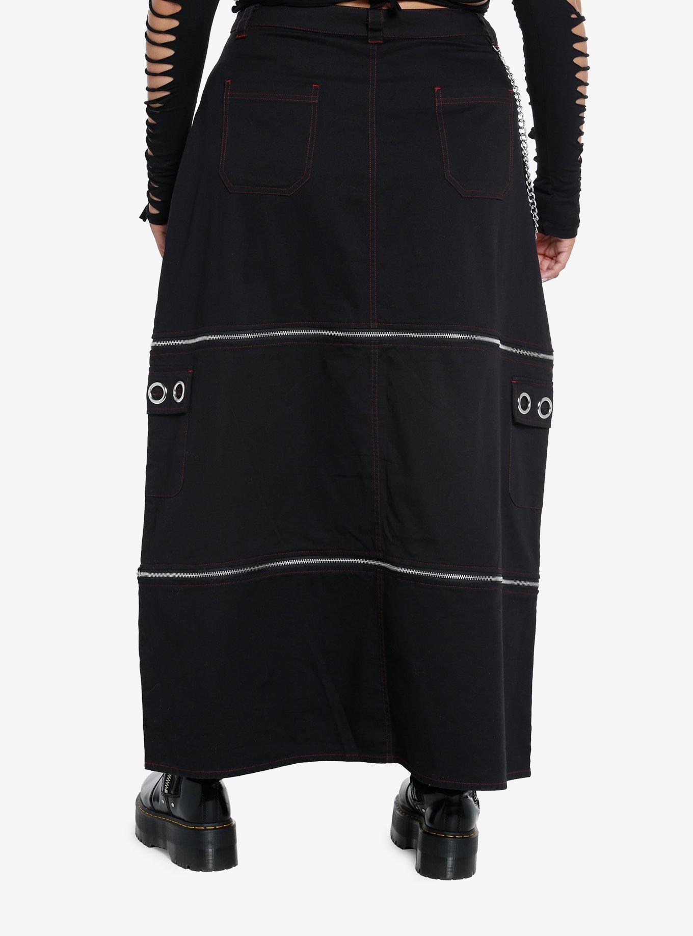 Social Collision Black & Red Contrast Stitch Zip-Off Maxi Skirt Plus Size