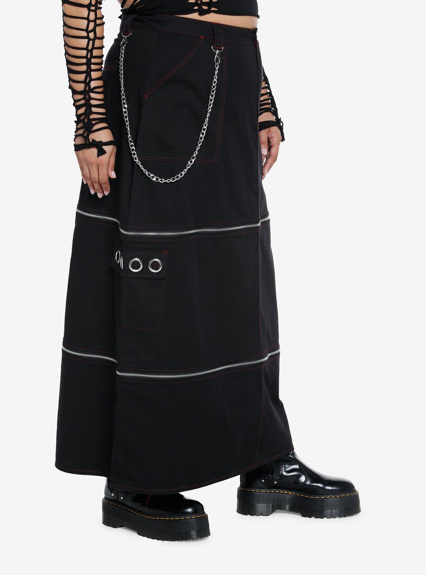 Social Collision Black & Red Contrast Stitch Zip-Off Maxi Skirt Plus Size