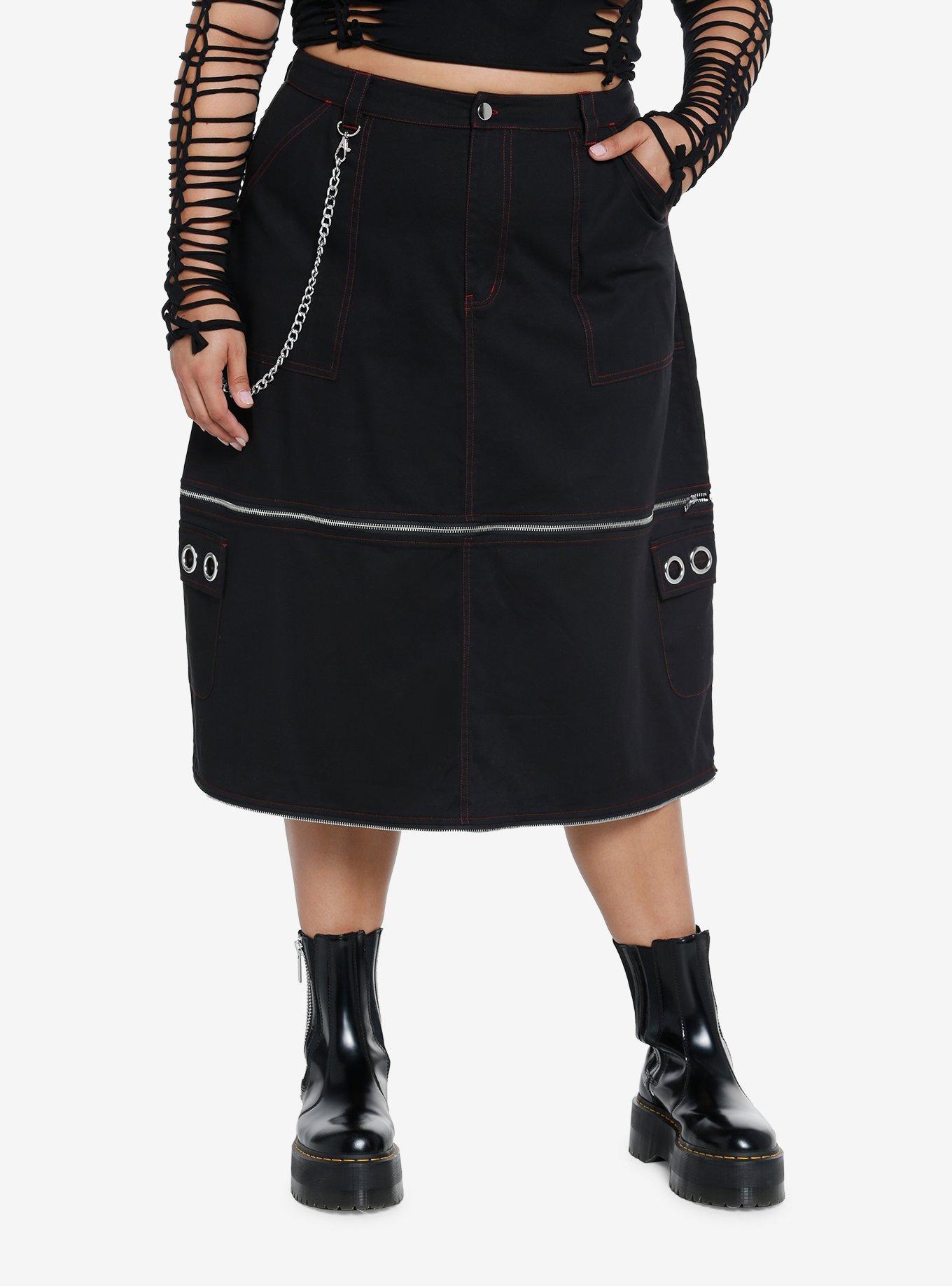 Social Collision Black & Red Contrast Stitch Zip-Off Maxi Skirt Plus Size, RED, alternate