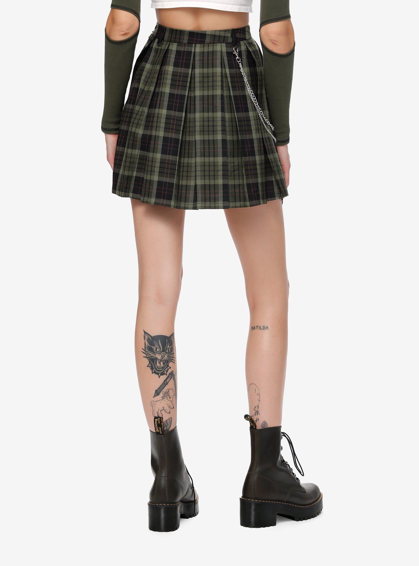 Thorn & Fable Green Plaid Side Chain Skirt, PLAID - GREEN, alternate