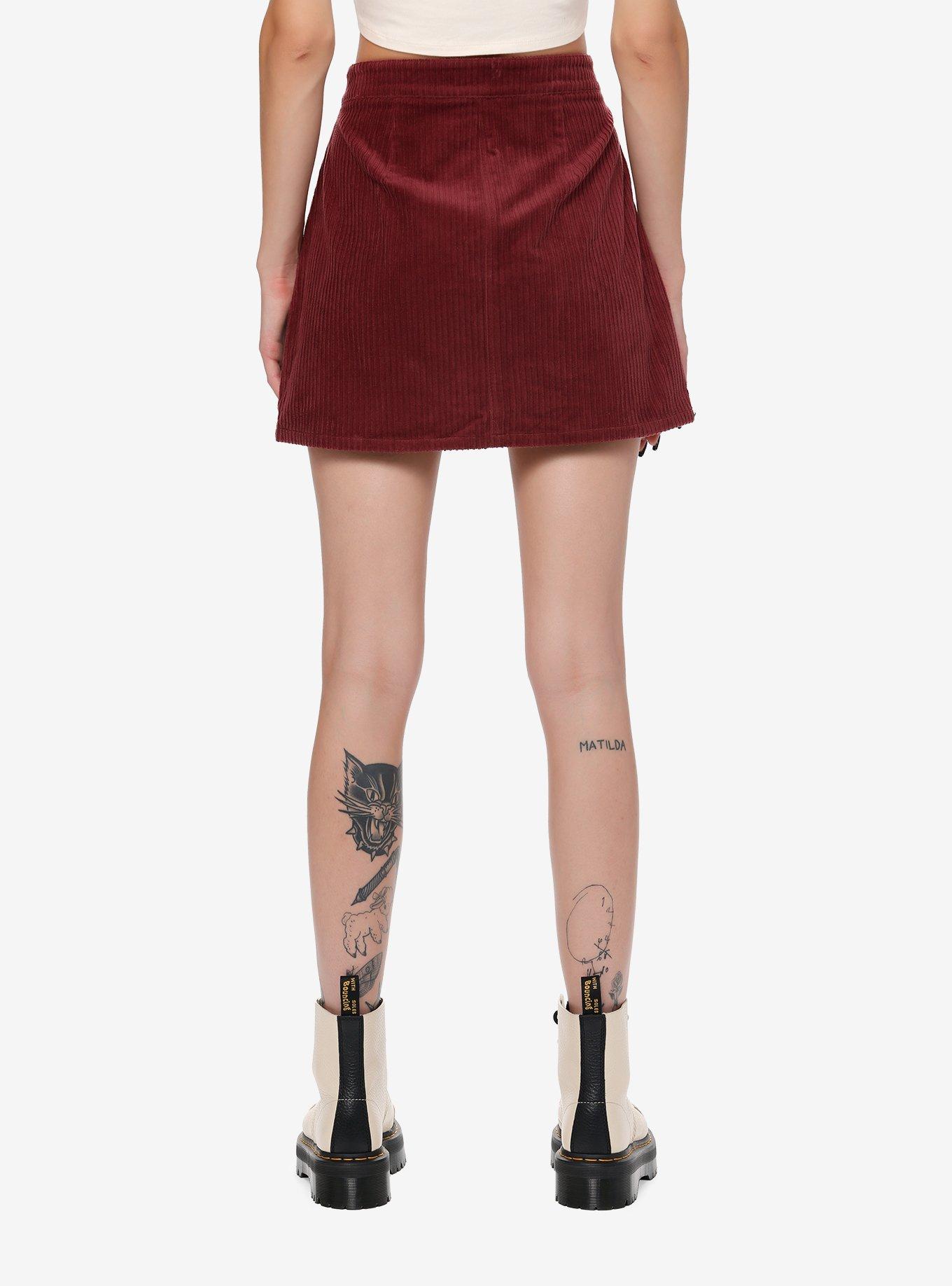 Thorn & Fable Mushroom Corduroy Skirt, BURGUNDY, alternate