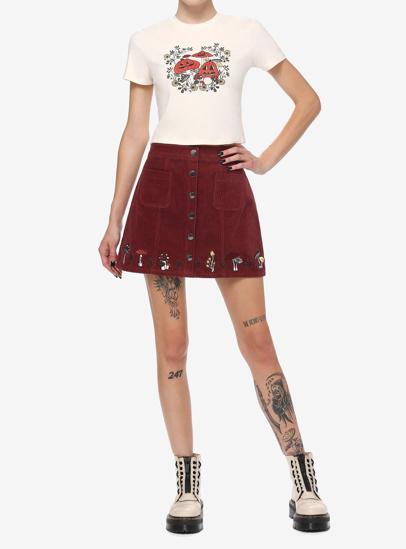 Thorn & Fable Mushroom Corduroy Skirt, BURGUNDY, alternate