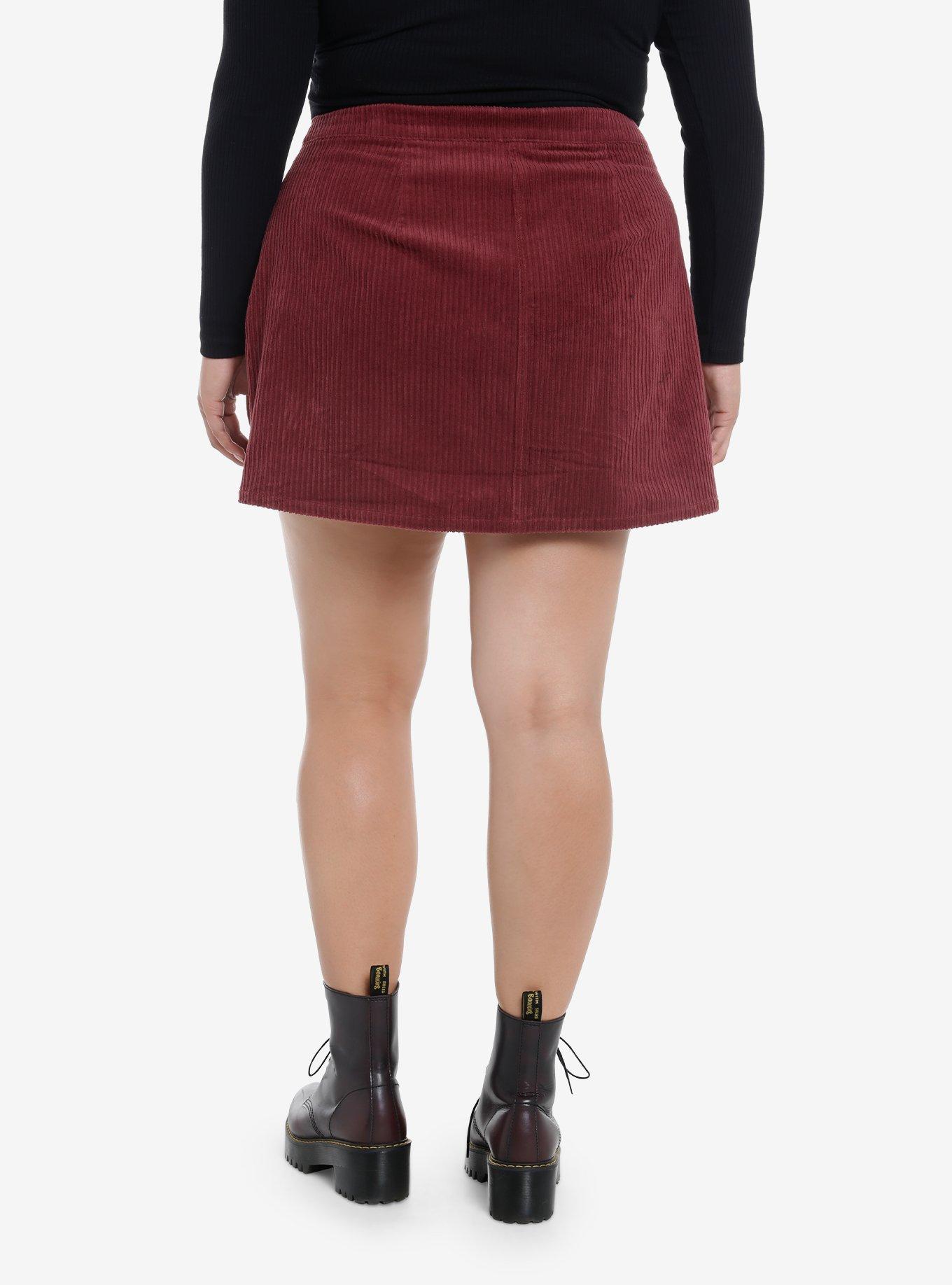 Thorn & Fable Mushroom Corduroy Skirt Plus Size, BURGUNDY, alternate