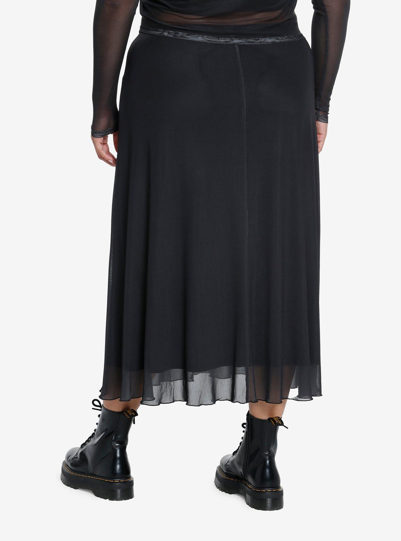Social Collision Skeleton Anatomy Mesh Midi Skirt Plus Size, BLACK, alternate