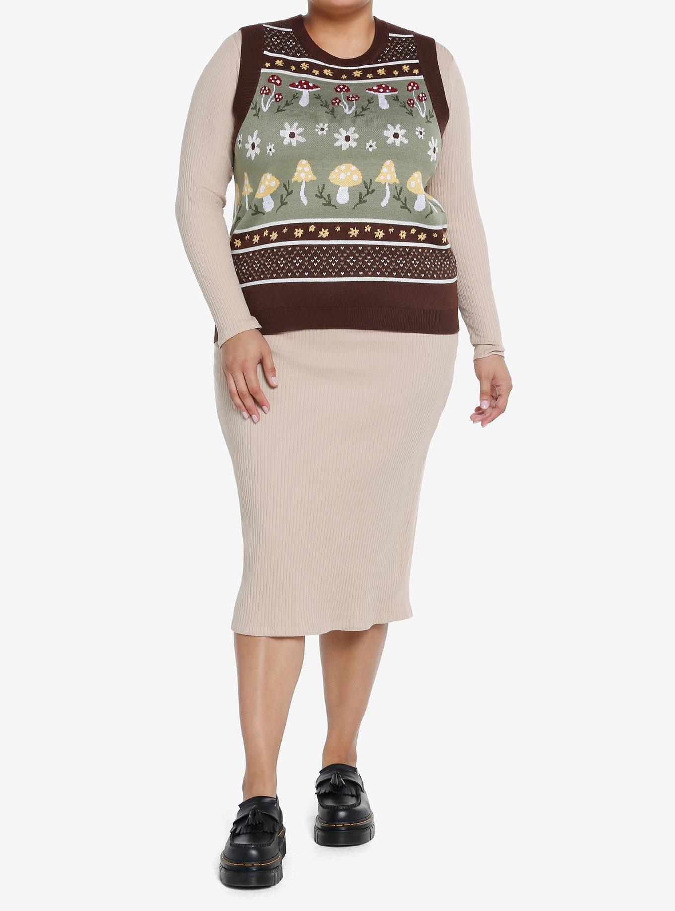 Thorn & Fable Cottagecore Girls Sweater Vest Plus Size, BROWN, alternate