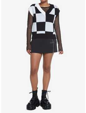 Social Collision Black & White Checkered Girls Sweater Vest, , hi-res