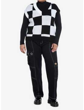 Social Collision Black & White Checkered Girls Sweater Vest Plus Size, , hi-res