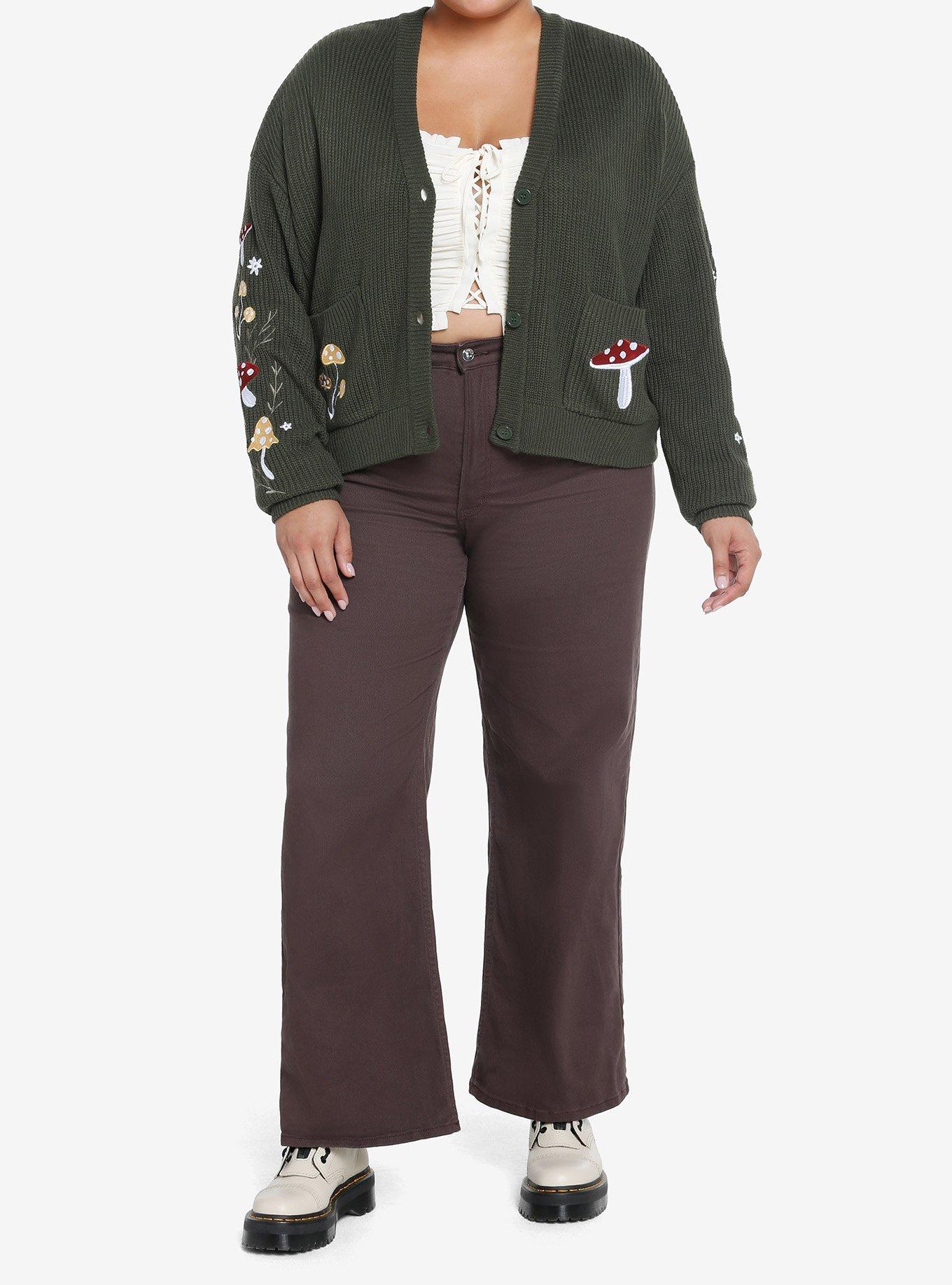 Thorn & Fable Mushroom Embroidered Crop Girls Cardigan Plus Size, , hi-res