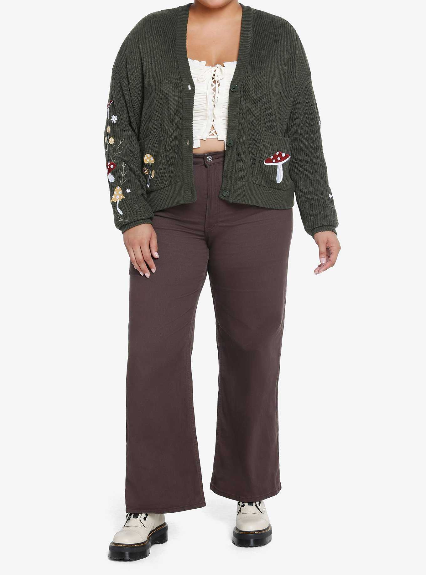Thorn & Fable Mushroom Embroidered Crop Girls Cardigan Plus Size, , hi-res