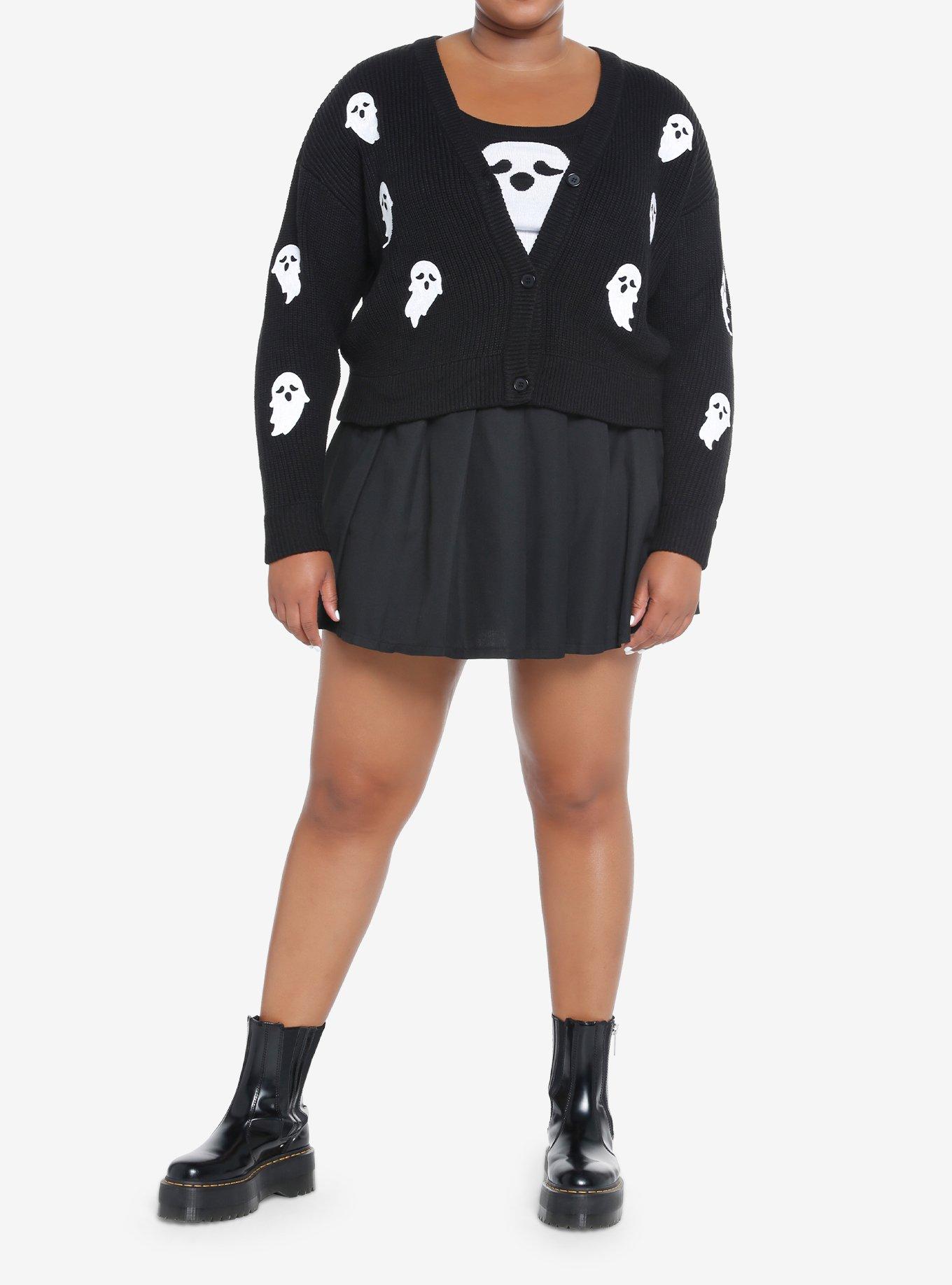 Sweet Society Ghost Crop Girls Cardigan & Tank Top Set Plus Size, WHITE, alternate