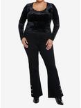 Social Collision Black Velvet Lace Girls Crop Long-Sleeve Top Plus Size, BLACK, alternate