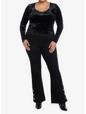 Social Collision Black Velvet Lace Girls Crop Long-Sleeve Top Plus Size, , hi-res