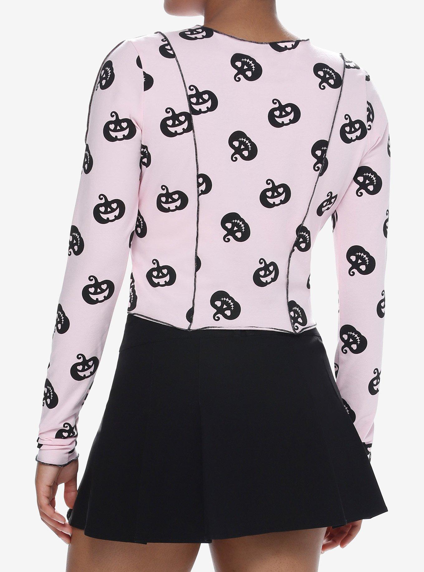 Sweet Society Pink Pumpkin Girls Crop Long-Sleeve Top, BLACK, alternate