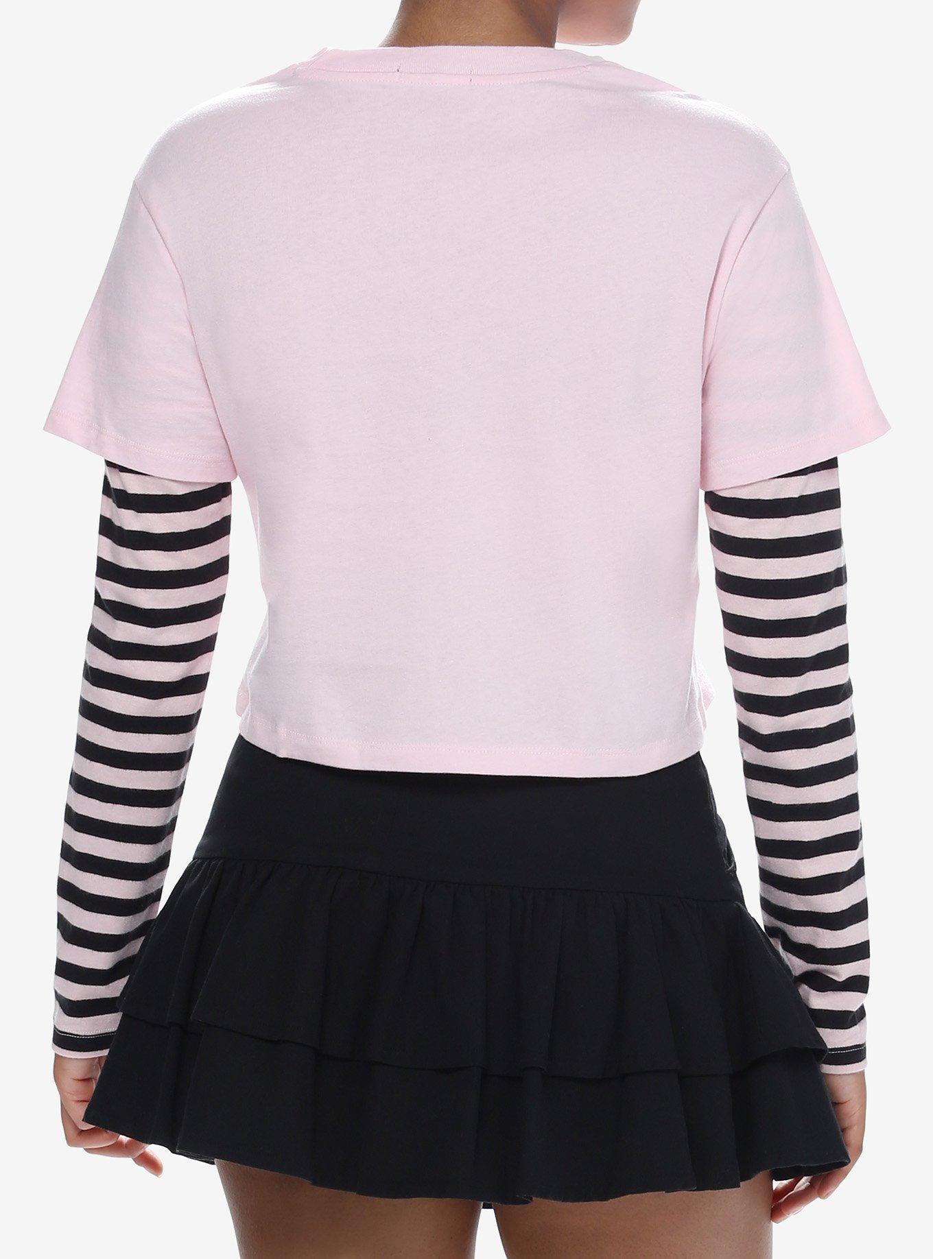 Sweet Society Pink Ghost Girls Crop Twofer Long-Sleeve T-Shirt, BLACK, alternate