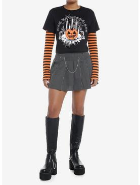 Pumpkin Candle Stripe Girls Twofer Crop Long-Sleeve T-Shirt, , hi-res