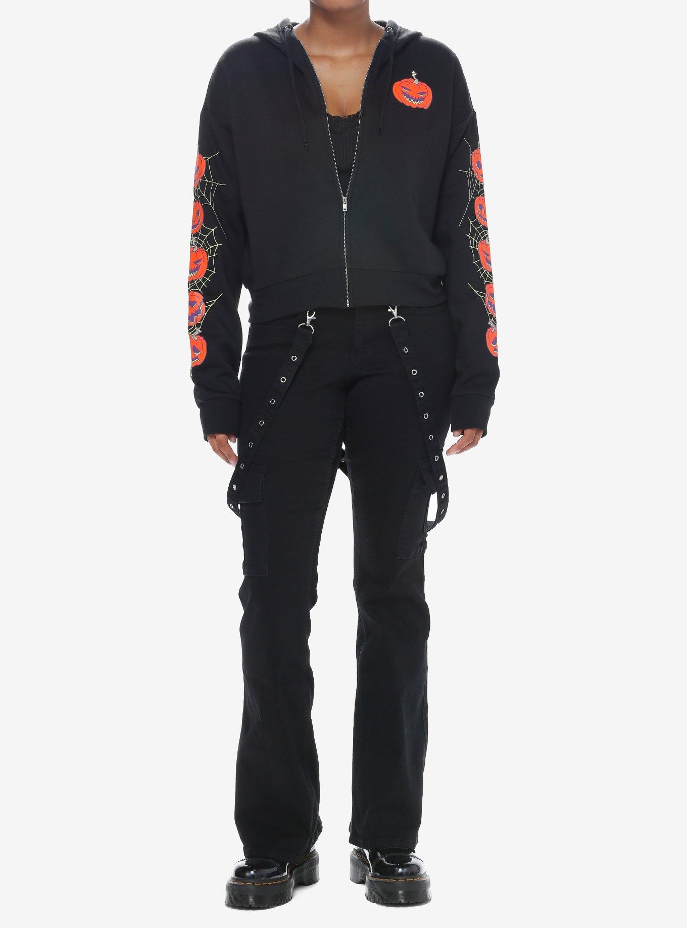 Social Collision Spooky Crew Crop Girls Hoodie, ORANGE, alternate