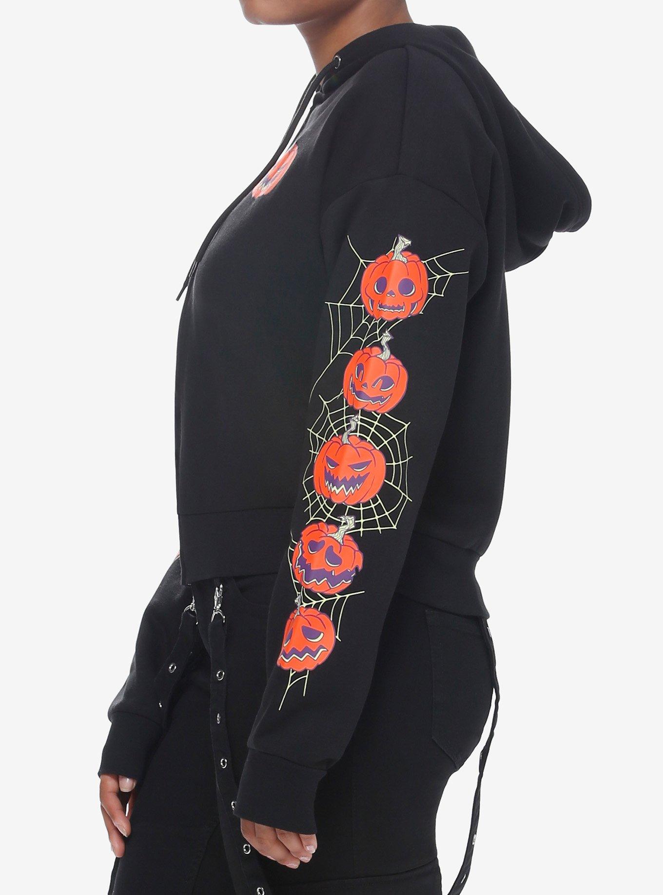 Social Collision Spooky Crew Crop Girls Hoodie, ORANGE, alternate