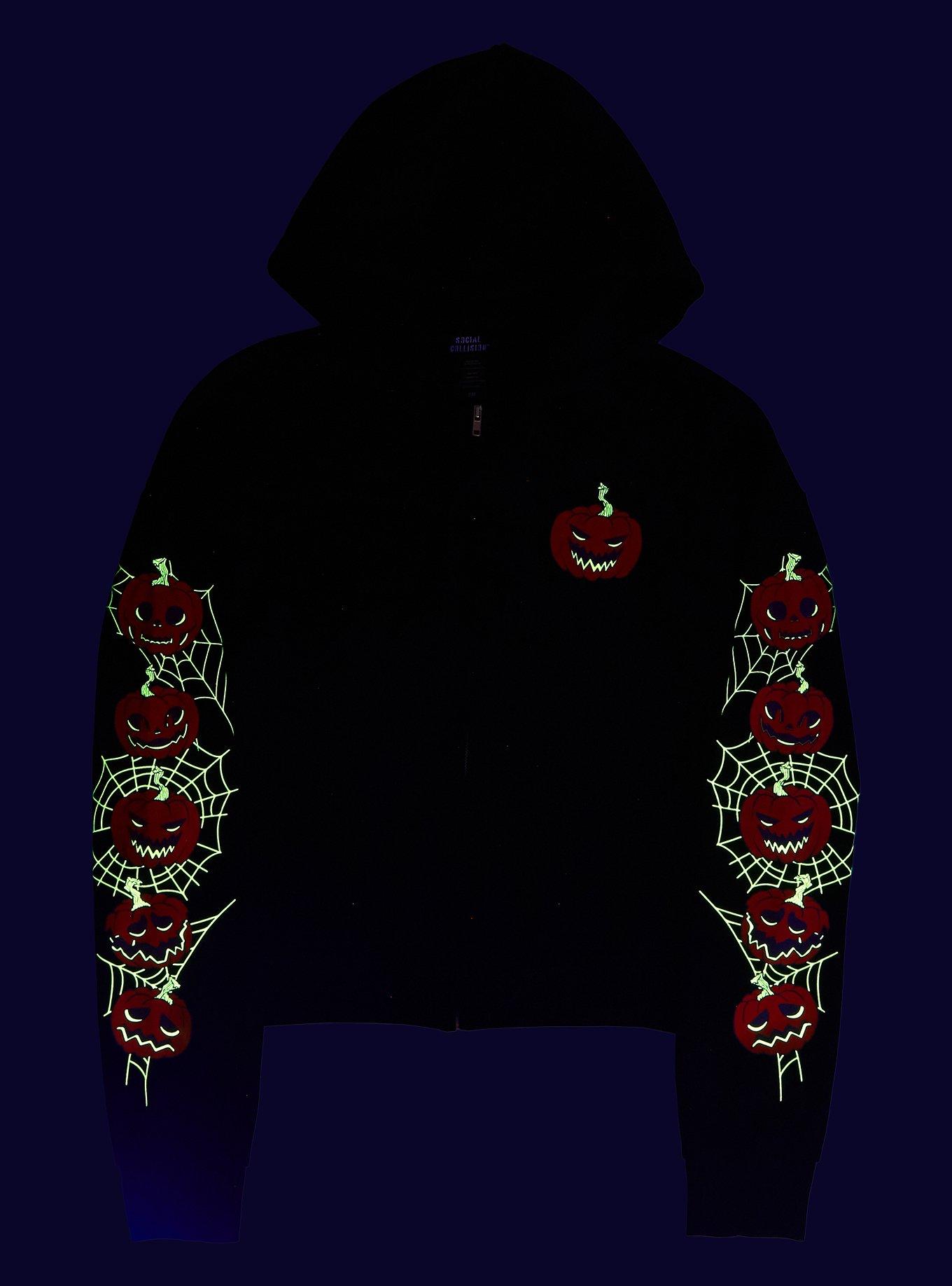 Social Collision Spooky Crew Crop Girls Hoodie, ORANGE, alternate