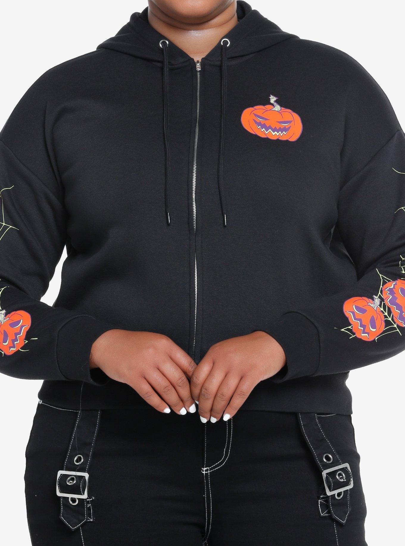 Social Collision Spooky Crew Crop Girls Hoodie Plus Size, ORANGE, alternate