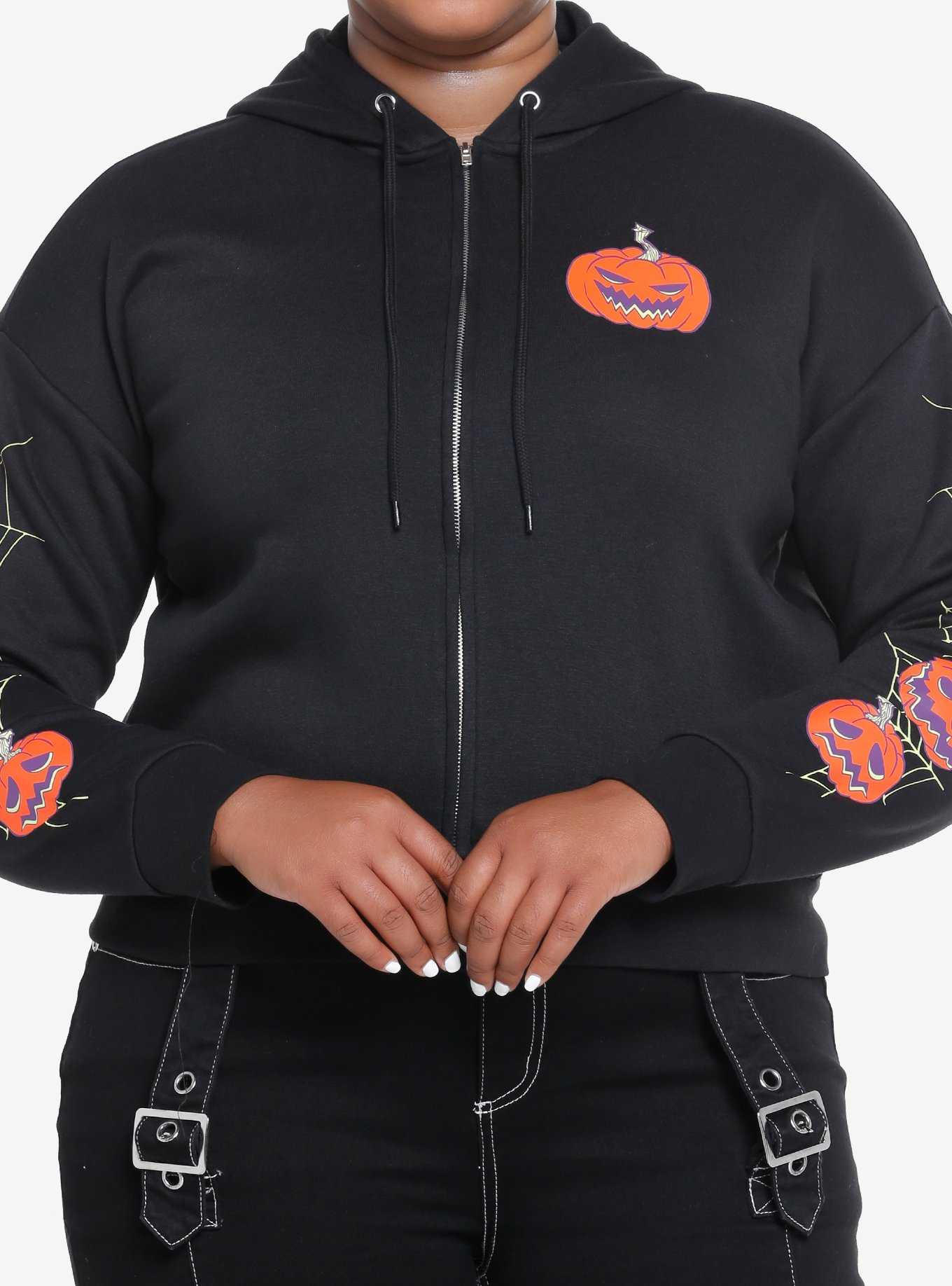 Social Collision Spooky Crew Crop Girls Hoodie Plus Size, , hi-res