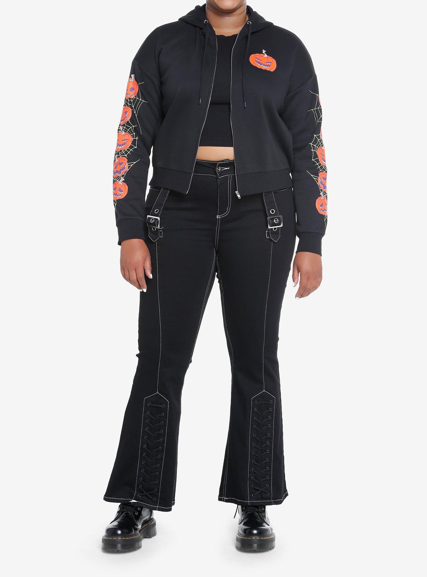 Social Collision Spooky Crew Crop Girls Hoodie Plus Size, ORANGE, alternate