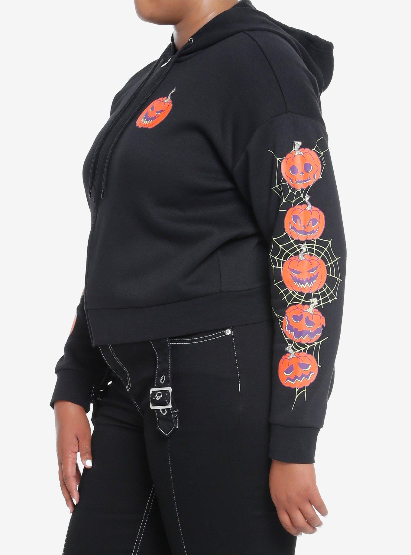 Social Collision Spooky Crew Crop Girls Hoodie Plus Size, ORANGE, alternate