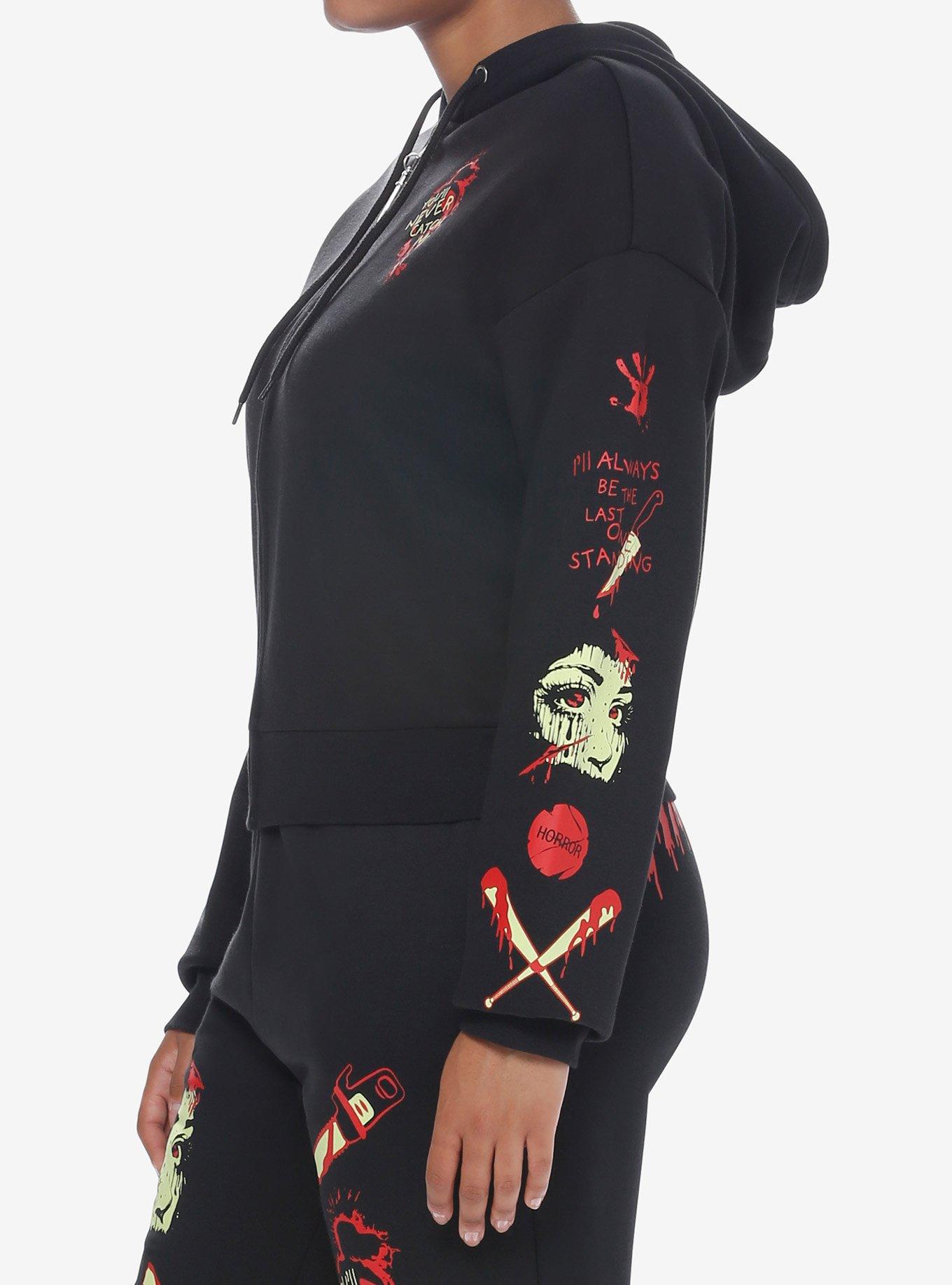 Social Collision Final Girl Crop Girls Hoodie, BLOOD RED, alternate