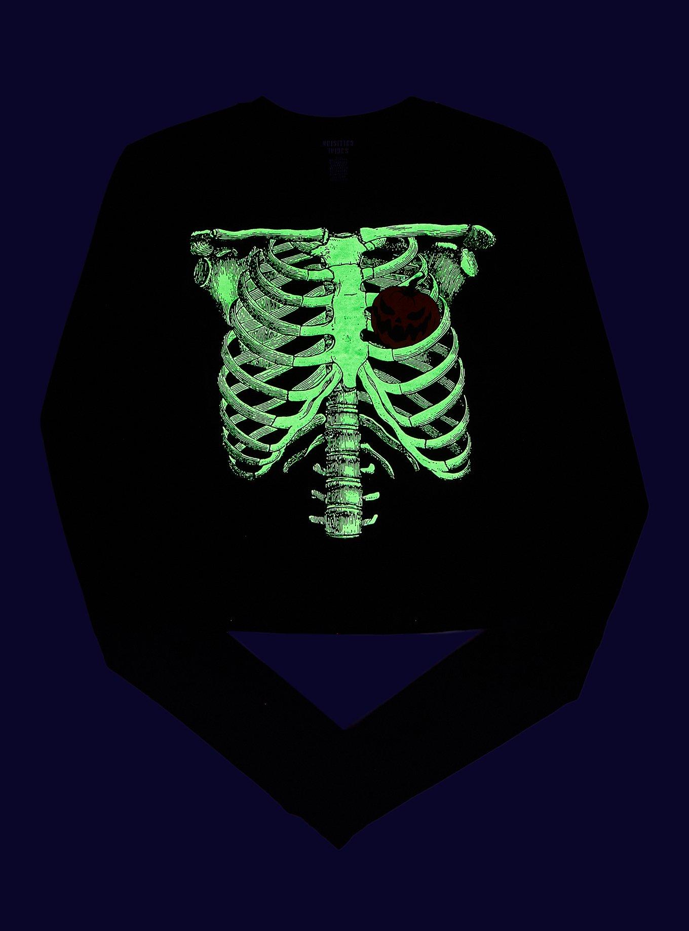 Social Collision Pumpkin Heart Rib Cage Girls Crop Long-Sleeve T-Shirt, ORANGE, alternate