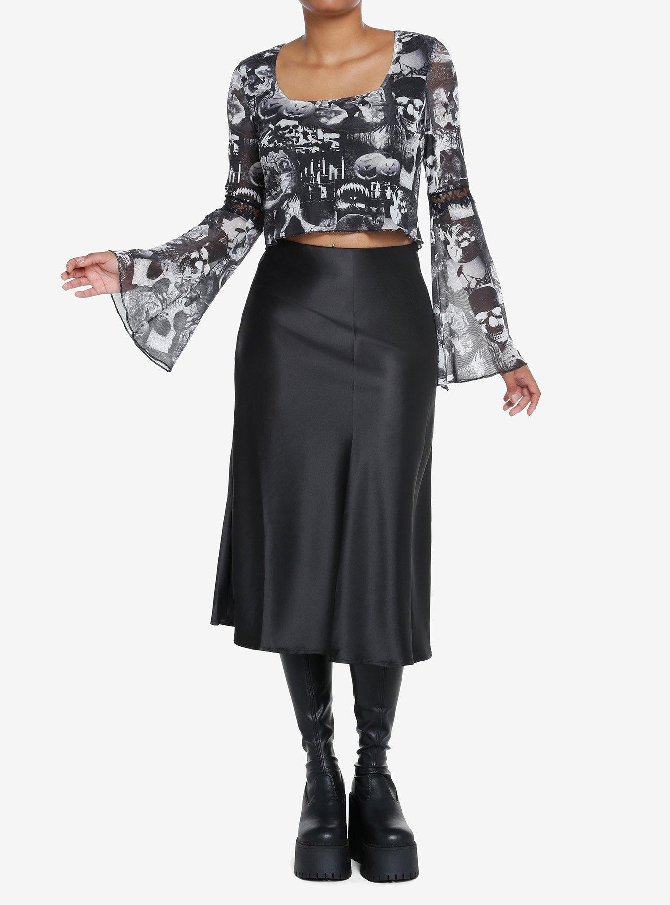 Social Collision Sleepy Hollow Collage Bell Sleeve Girls Crop Top, , hi-res