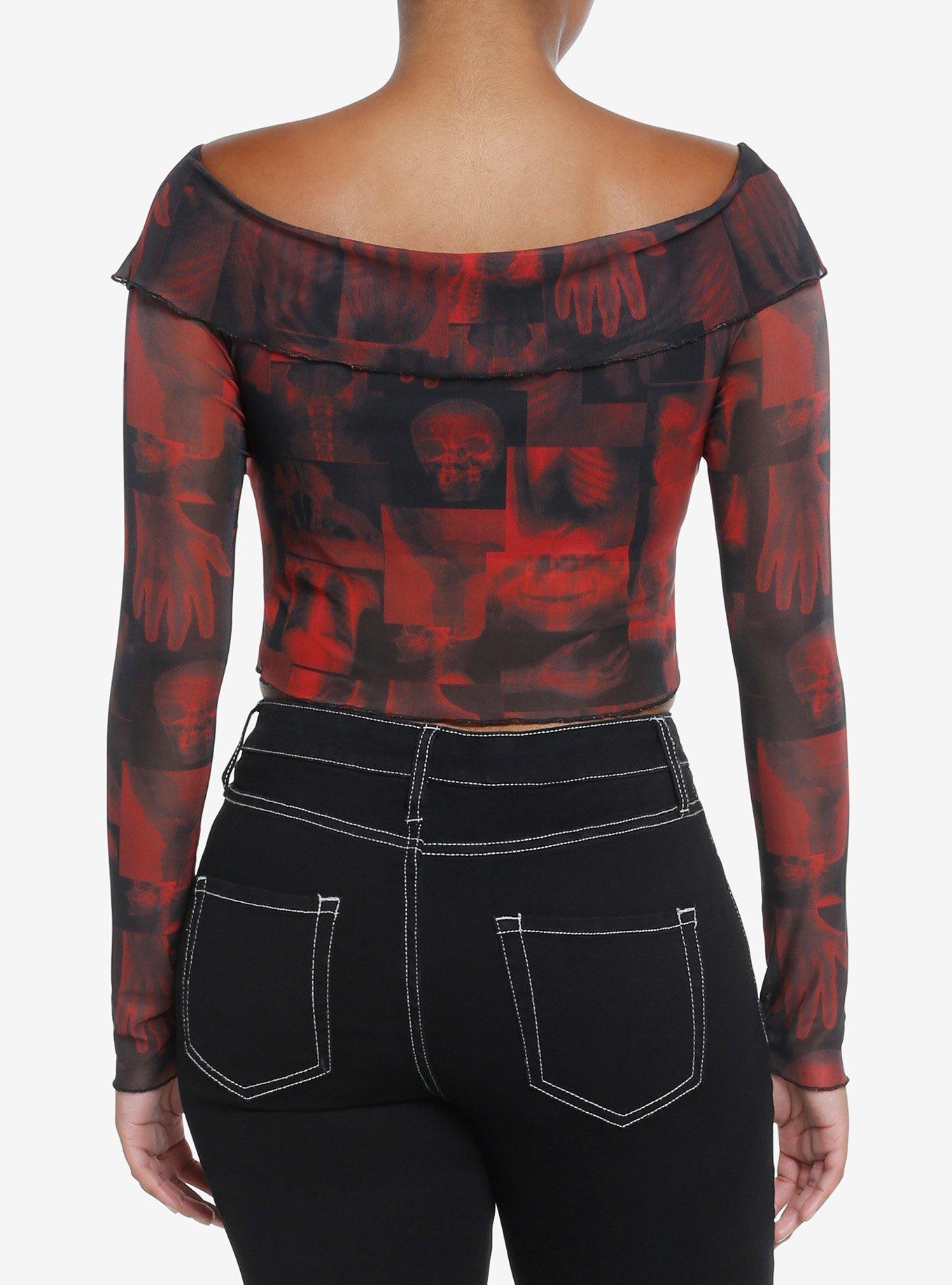 Social Collision X-Ray Girls Off-The-Shoulder Crop Top, BLACK, alternate