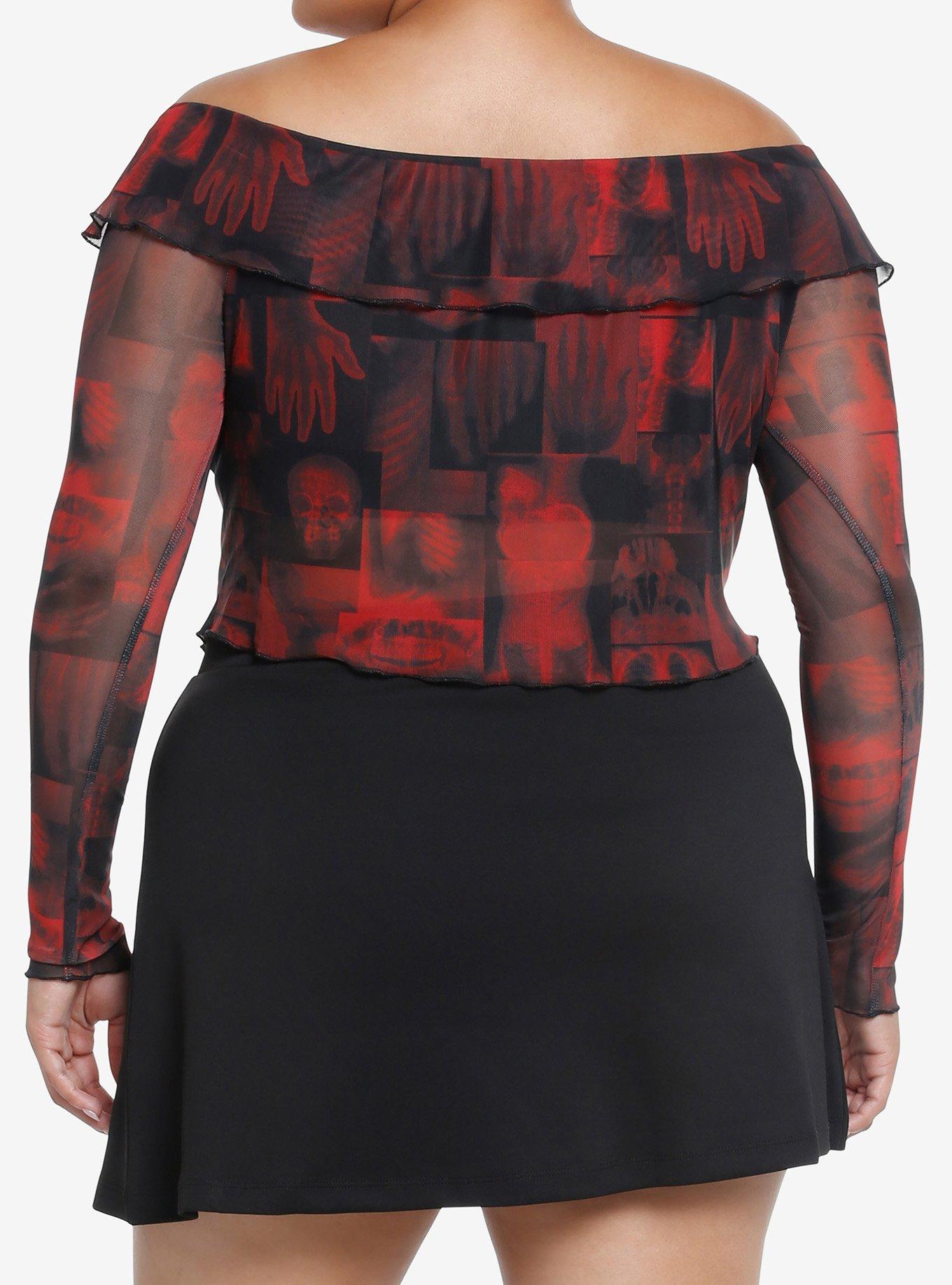 Social Collision X-Ray Girls Off-The-Shoulder Crop Top Plus Size, BLACK, alternate